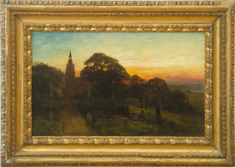 Appraisal: ANDREW MELROSE - CHURCH GRAVEYARD Oil on canvas signed 'Andrew