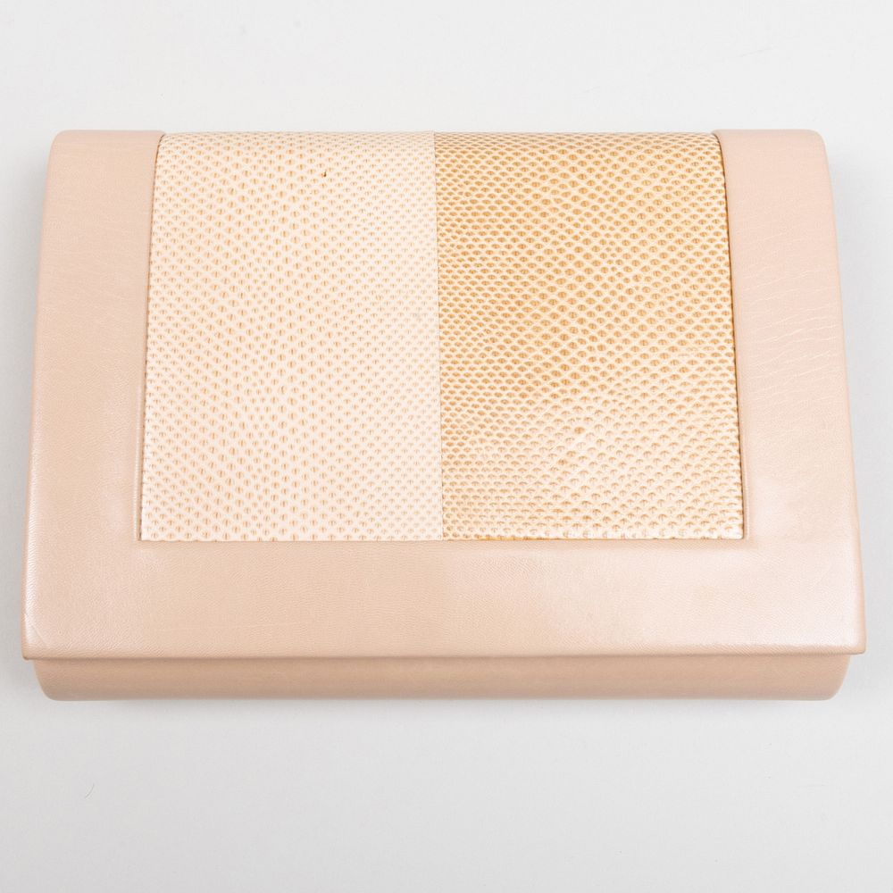 Appraisal: Ren Mancini Textured Leather Clutch Gilt embossed label x x