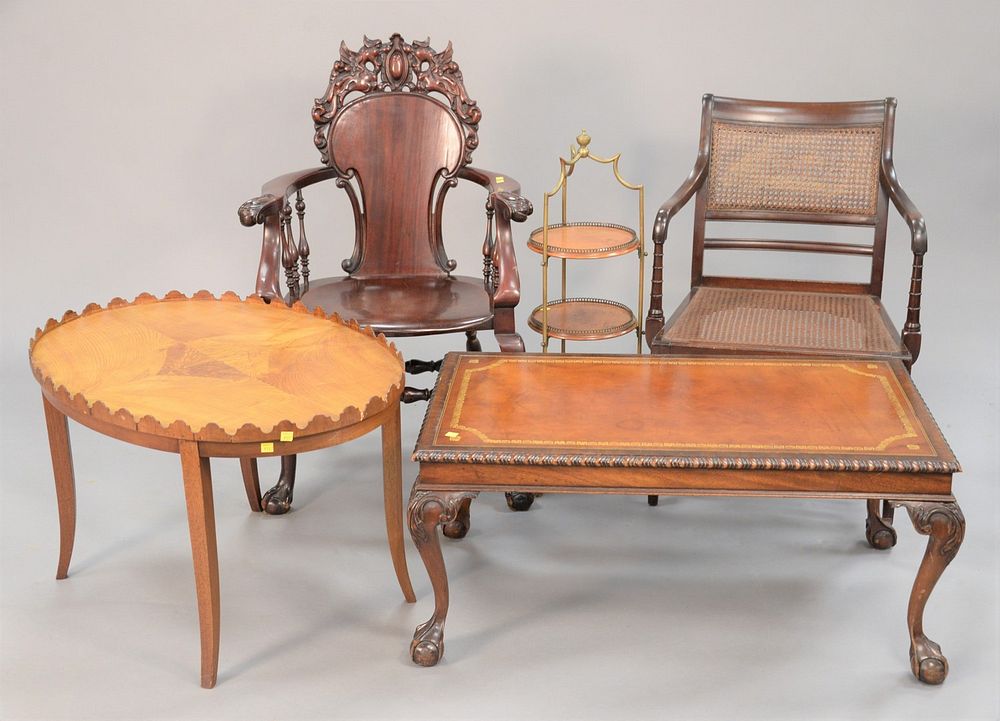 Appraisal: Seven piece lot to include two coffee tables Chinese two-tier