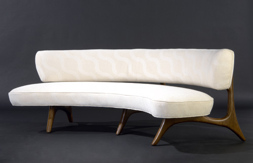 Appraisal: VLADIMIR KAGAN Floating sofa upholstered in original chenille on walnut