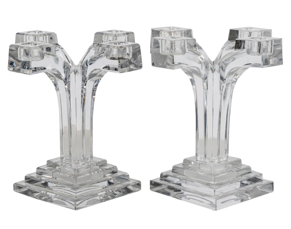 Appraisal: TWO ST LOUIS ART DECO CRYSTAL CANDELABRAdesigned by Jean Salat