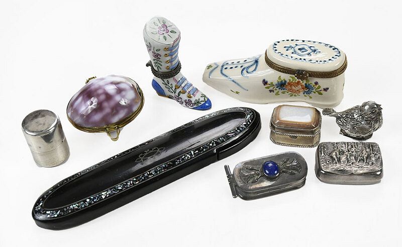 Appraisal: Nine Assorted Small Boxes th century two porcelain shoe boxes