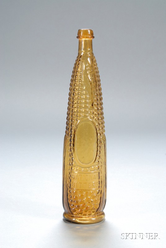 Appraisal: Yellow Amber National Bitters Corn Figural Glass Bottle America c