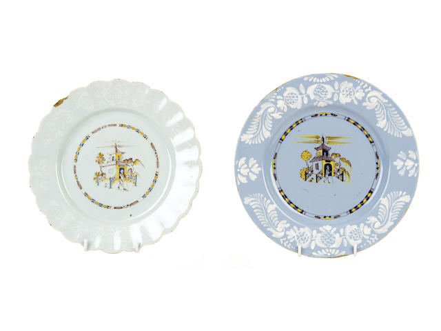 Appraisal: Two Bristol Delftware plates circa - Both painted with a