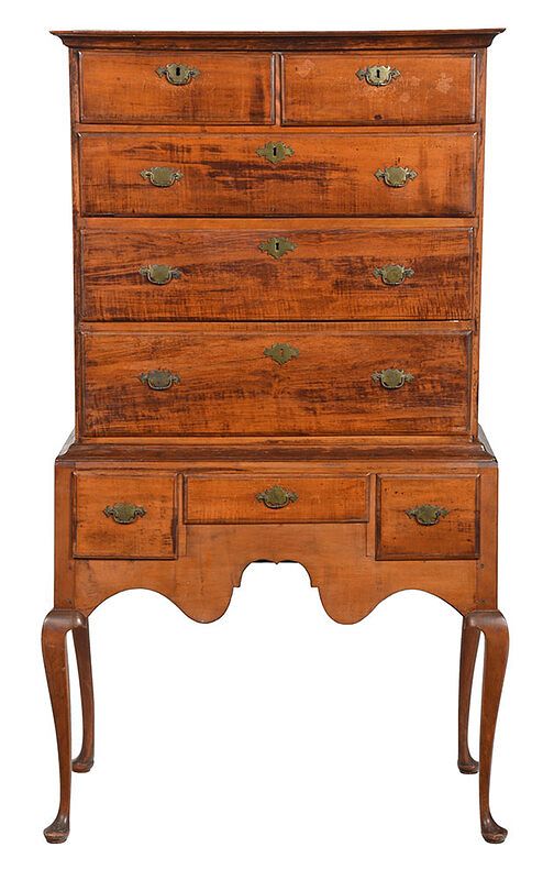 Appraisal: American Queen Anne Figured Maple High Chest New England th