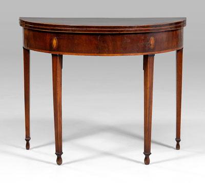 Appraisal: Maryland Federal inlaid card table mahogany veneers with walnut yellow