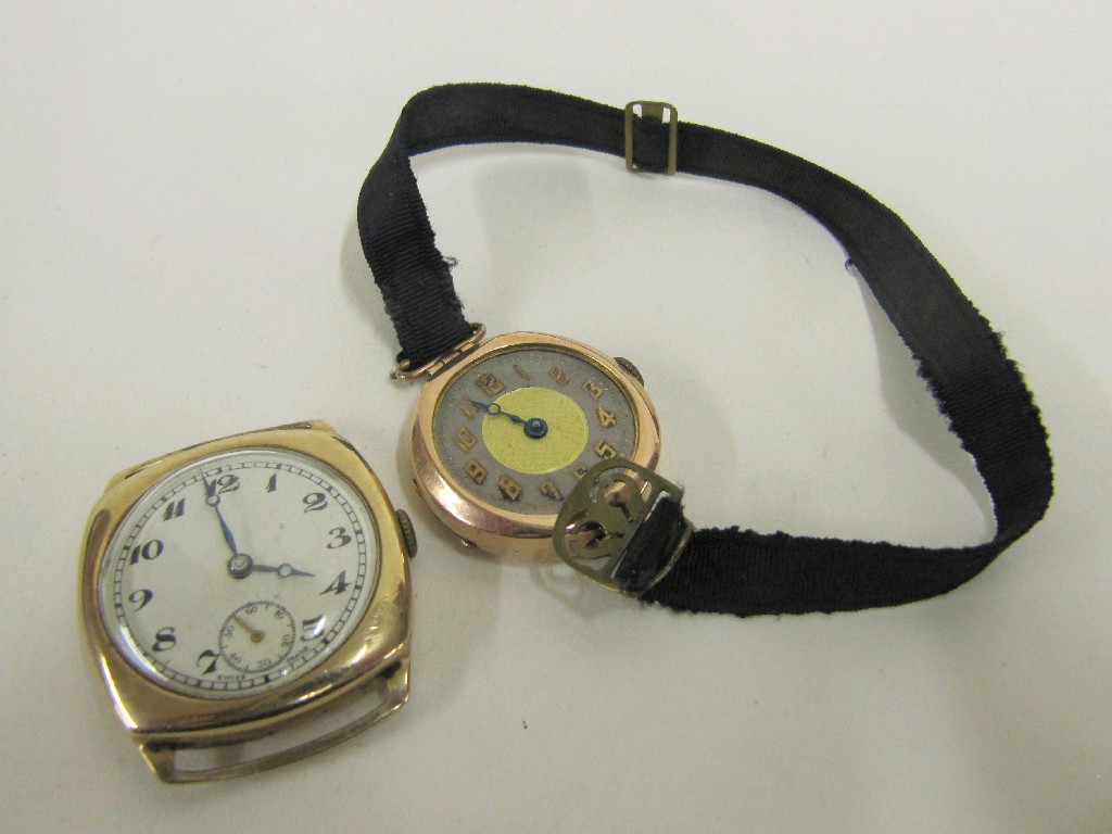 Appraisal: Two ct gold cased 's wrist watches one with cord