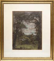 Appraisal: HENRY MUHRMAN American - VIEW OF HIGHGATE Pastel scene shows