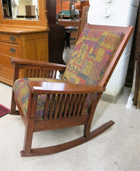 Appraisal: AMERICAN CRAFTSMAN STYLE OAK ROCKER unmarked recent production with spindle