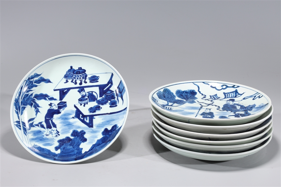 Appraisal: Seven Chinese blue and white porcelain plates with figures to