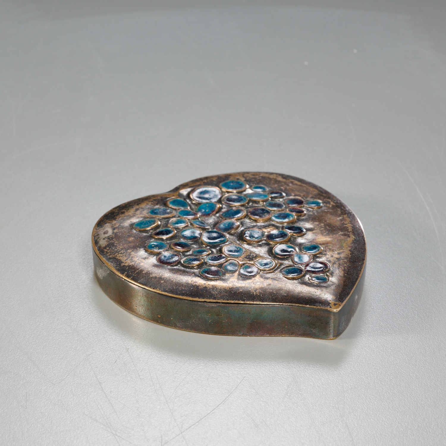 Appraisal: LINE VAUTRIN HEART-SHAPED COMPACT SIGNED mid- th c France silver