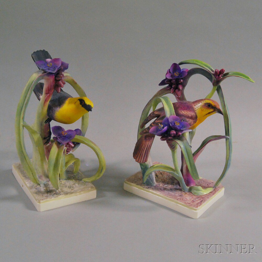 Appraisal: Two Porcelain Dorothy Doughty Royal Worcester Yellow Headed Blackbirds ht