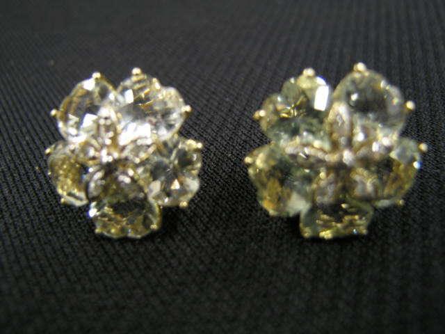 Appraisal: Aquamarine White Sapphire Earrings floral style pierced setting k yellow