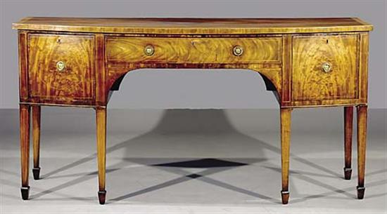 Appraisal: George III style inlaid bow front mahogany sideboard mid th