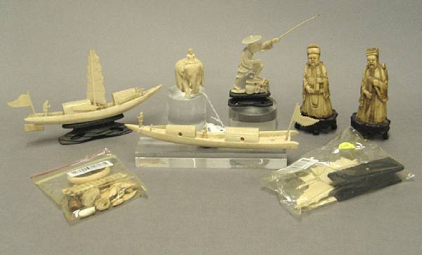 Appraisal: A group of seven ivory carvings Including a Daoist immortal