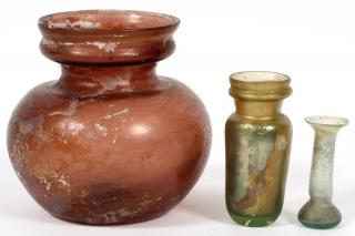 Appraisal: ROMAN GLASS VESSELS THREE ROMAN GLASS VESSELS THREE H -