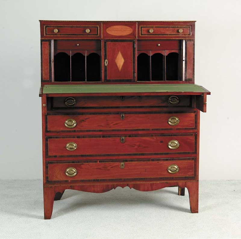 Appraisal: IMPORTANT INLAID MAHOGANY TAMBOUR SECRETARY Possibly Salem or Newburyport Top