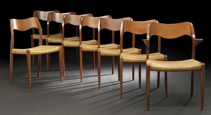 Appraisal: Suite of Eight Danish Modern Teak Dining Chairs the model