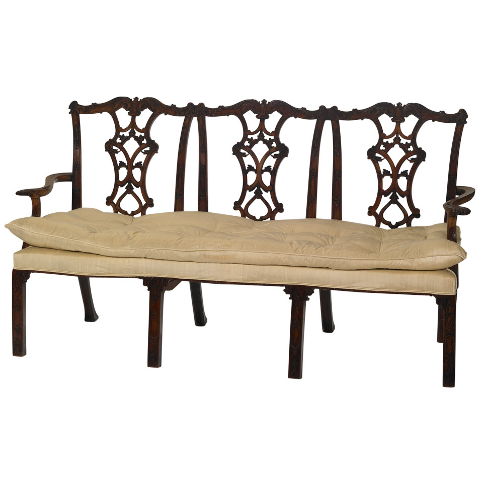 Appraisal: Carved Mahogany Triple Chair-Back Settee in the Chippendale manner late