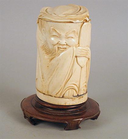 Appraisal: Unusual elephant ivory covered brushpot Of cylindrical form worked to