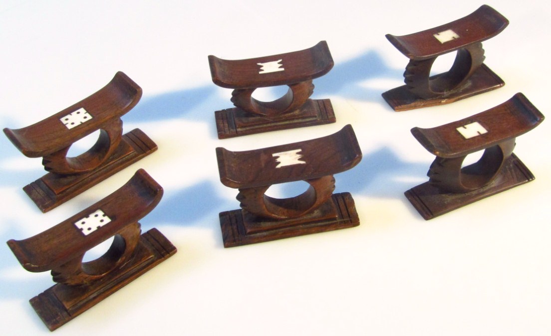 Appraisal: Six various thC Chinese hardwood miniature serviette rings with shaped