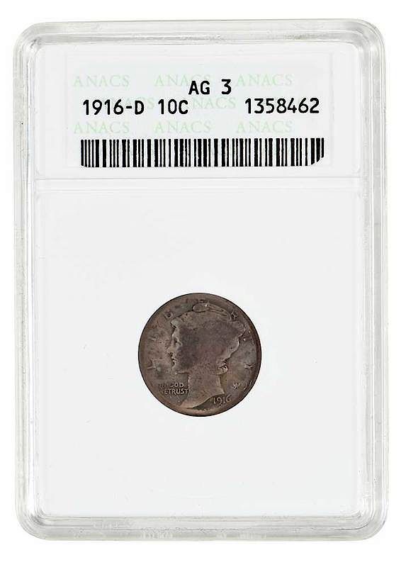 Appraisal: -D Mercury Dime ANACS AG- key date to the Mercury