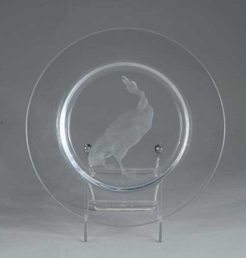 Appraisal: INTERESTING ART GLASS INTAGLIO CUT BIRD PLATE Clear shallow plate