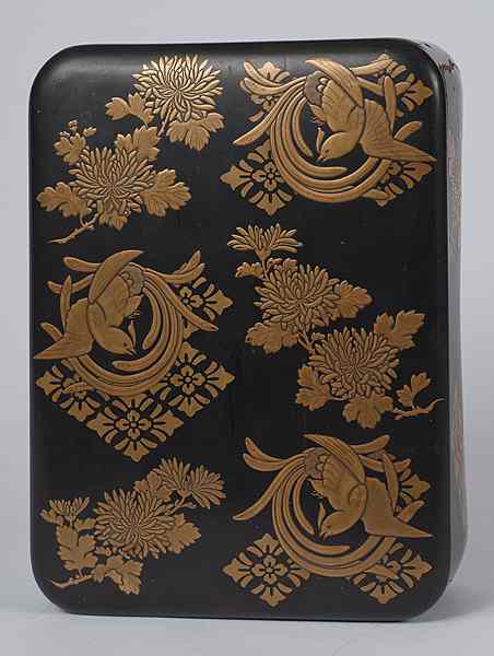 Appraisal: Asian Lacquered Box Asian a lacquered wooden box having relief