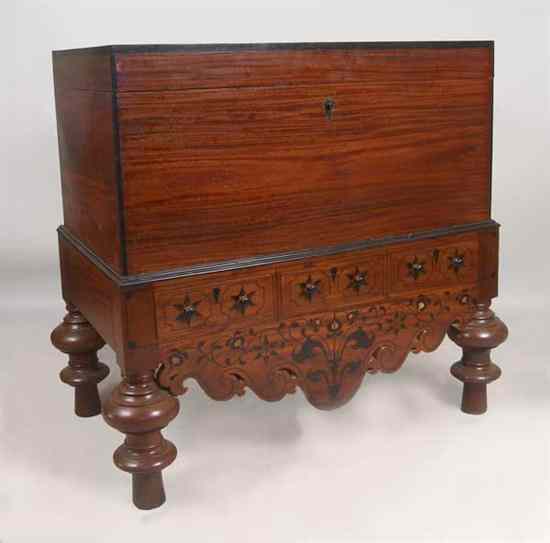 Appraisal: A Dutch Colonial Ebony Inlaid Mahogany Trunk on Stand circa