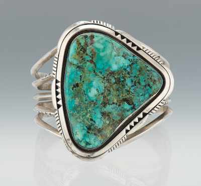 Appraisal: A Large Turquoise and Silver Cuff Bracelet Sterling silver cuff