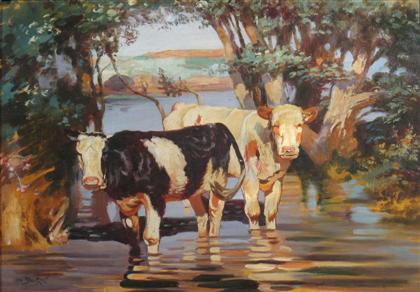 Appraisal: OTTO STRUTZEL german - COWS WATERING Signed bottom left corner