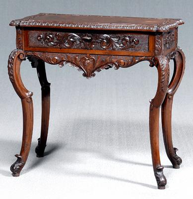 Appraisal: Rococo style carved writing table mahogany with carved cartouche shaped