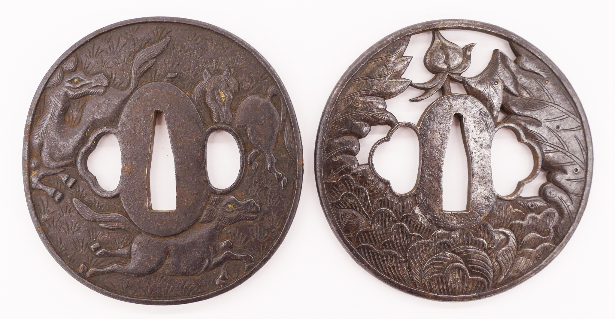 Appraisal: pc Japanese Edo Decorated Iron Tsubas '' Includes an early