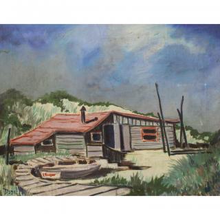 Appraisal: Walter Desel American Oil Canvas Depicting a beach house believed