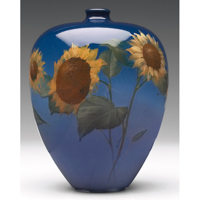 Appraisal: Rookwood vase graceful bulbous shape with finely painted sunflowers executed