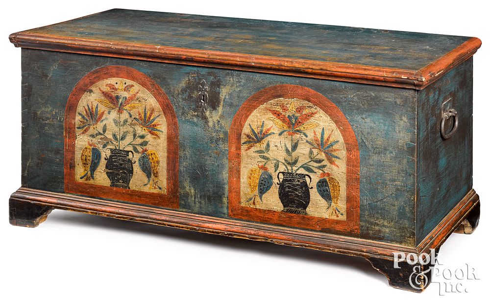 Appraisal: Pennsylvania painted poplar dower chest Pennsylvania painted poplar dower chest