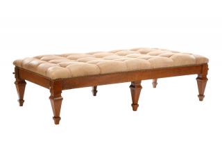 Appraisal: Continental Walnut Leather Upholstered Ottoman Continental late th early th