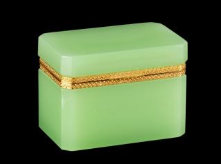 Appraisal: Green Opaline Glass Gilt Metal Dresser Box French or Italian