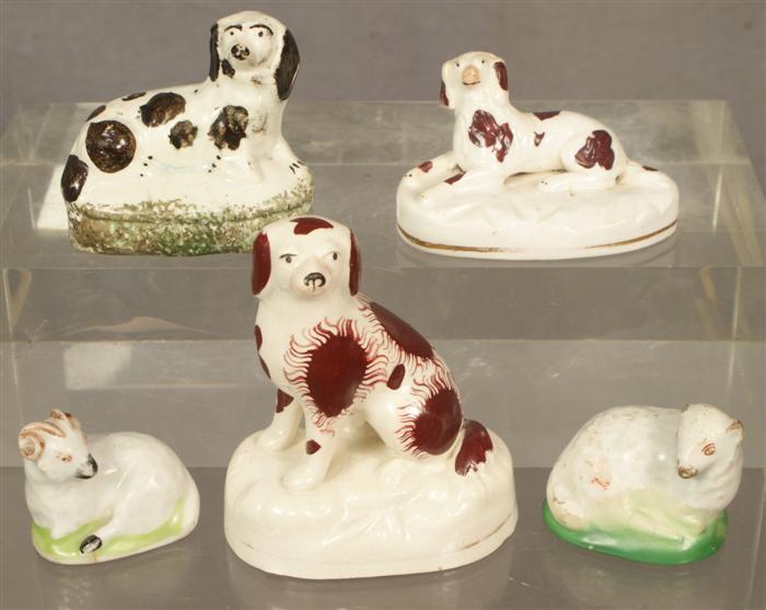 Appraisal: miniature Staffordshire figurines dogs sheep tallest Estimate -