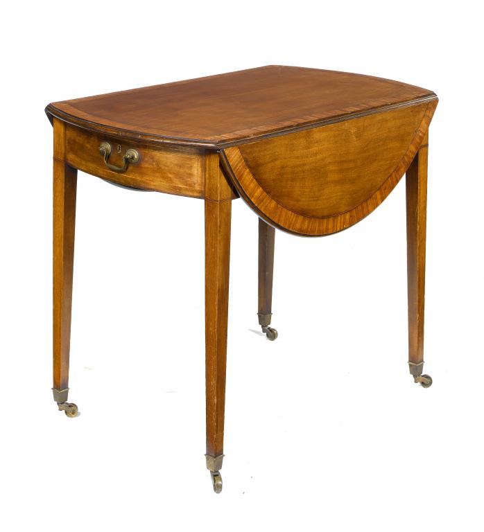 Appraisal: A GEORGE III MAHOGANY PEMBROKE TABLE the oval top crossbanded