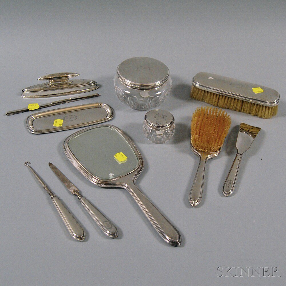 Appraisal: Ten-piece McChesney Sterling Silver-mounted Dresser Set comprised of hand mirror