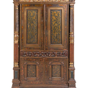 Appraisal: A Continental Painted and Parcel Gilt Secretary Cabinet th Century