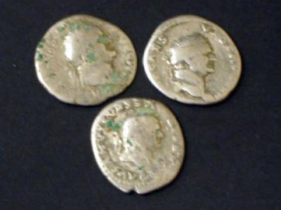 Appraisal: THREE VESPASIAN DENARII two with a seated figure and one