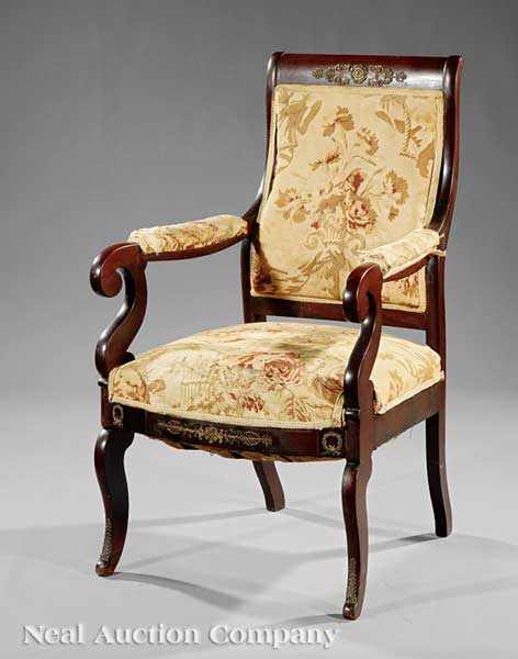 Appraisal: An American Classical Bronze-Mounted Mahogany Armchair c New York slightly