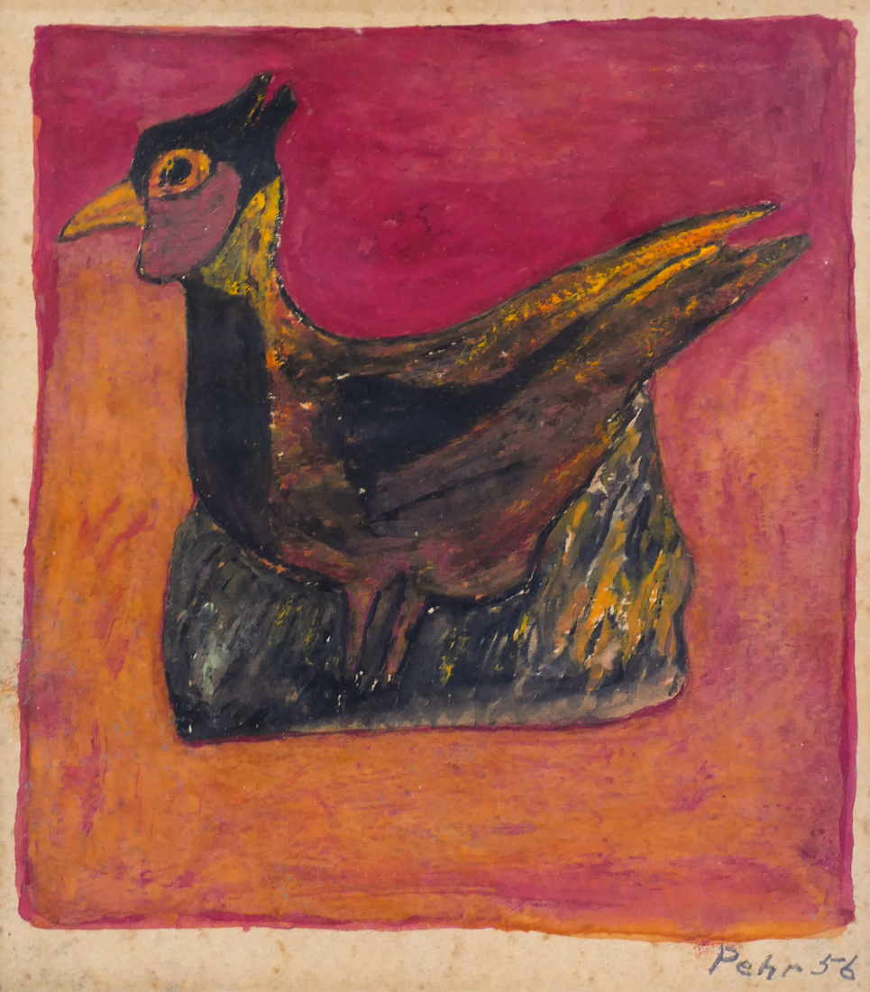 Appraisal: Pehr Hallsten - Washington ''Hen on Red'' Tempera on Paper