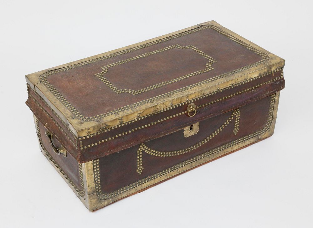 Appraisal: Chinese Export Leather and Brass Bound Camphorwood Trunk th Century