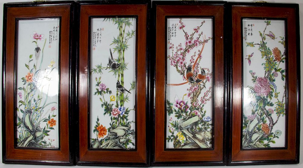 Appraisal: Set of Four Seasons Porcelain Plaques Chinese enamel on porcelain