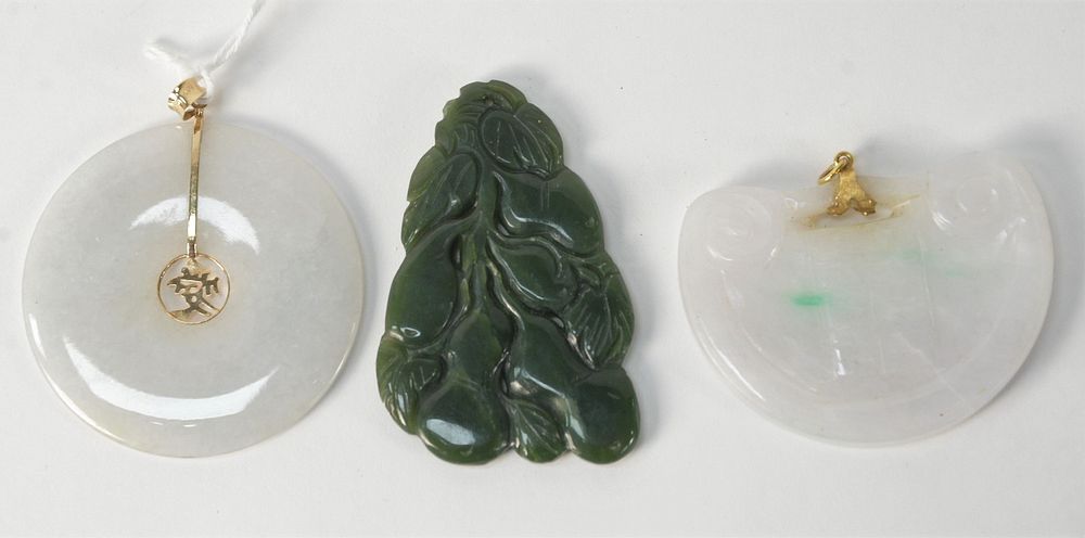 Appraisal: Three Piece Lot to include carved white jade pendant half