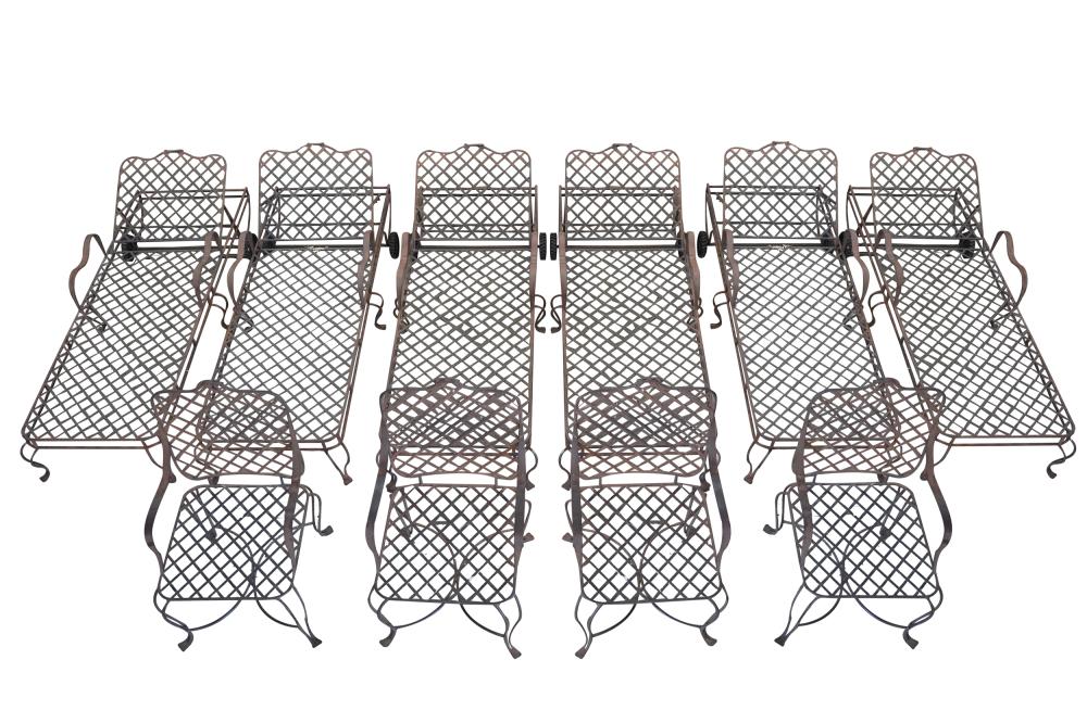 Appraisal: GREGORIOUS PINEO IRON TWIG PATIO FURNITURE SETcomprising five chaise lounges