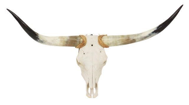 Appraisal: Longhorn steer skull and horns rope accents approx h w